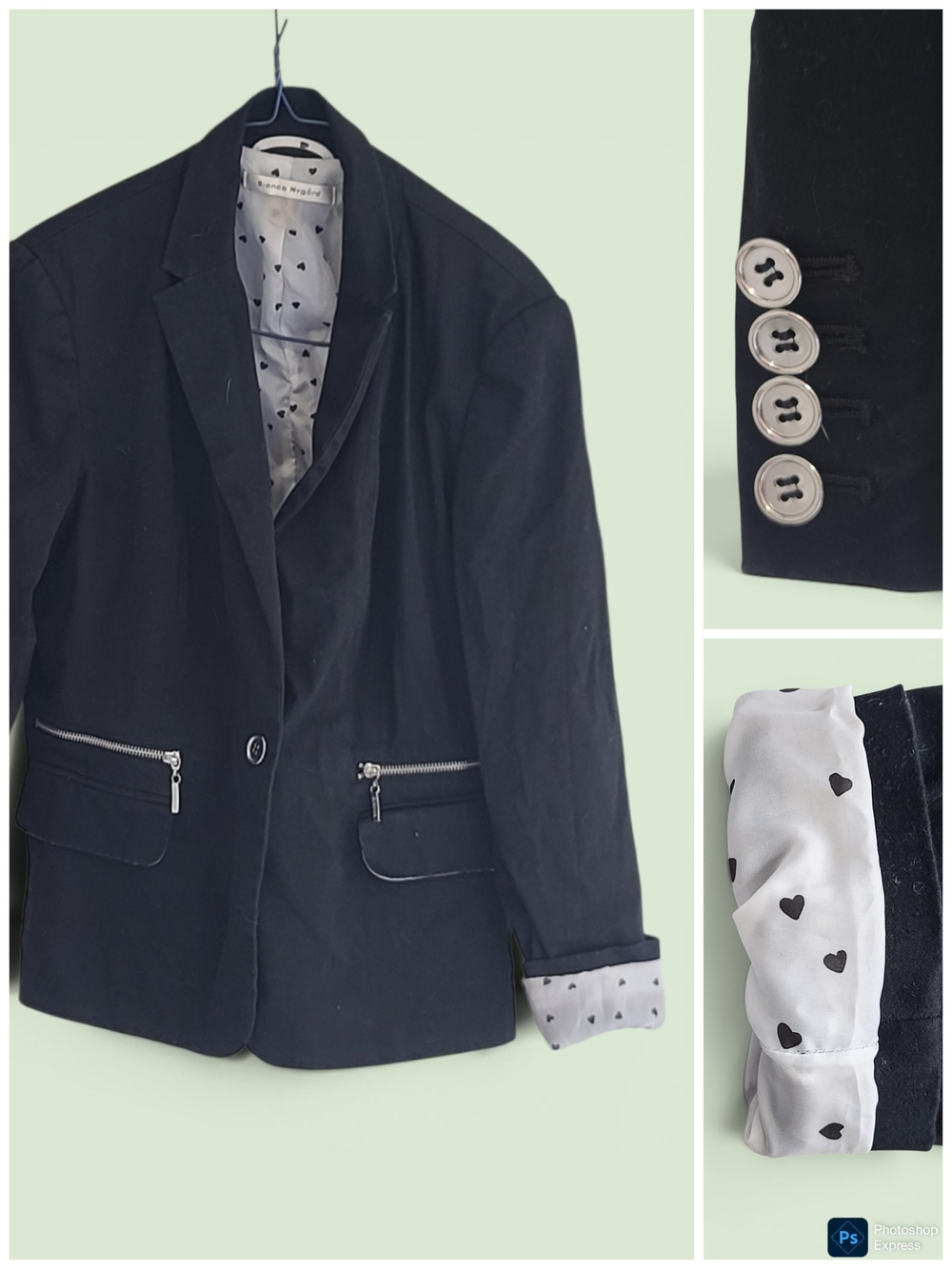Bianca Nygård Heart Print Lining Black Blazer